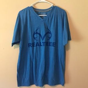 Women's Blue Large Real Tree V-Neck Tshirt